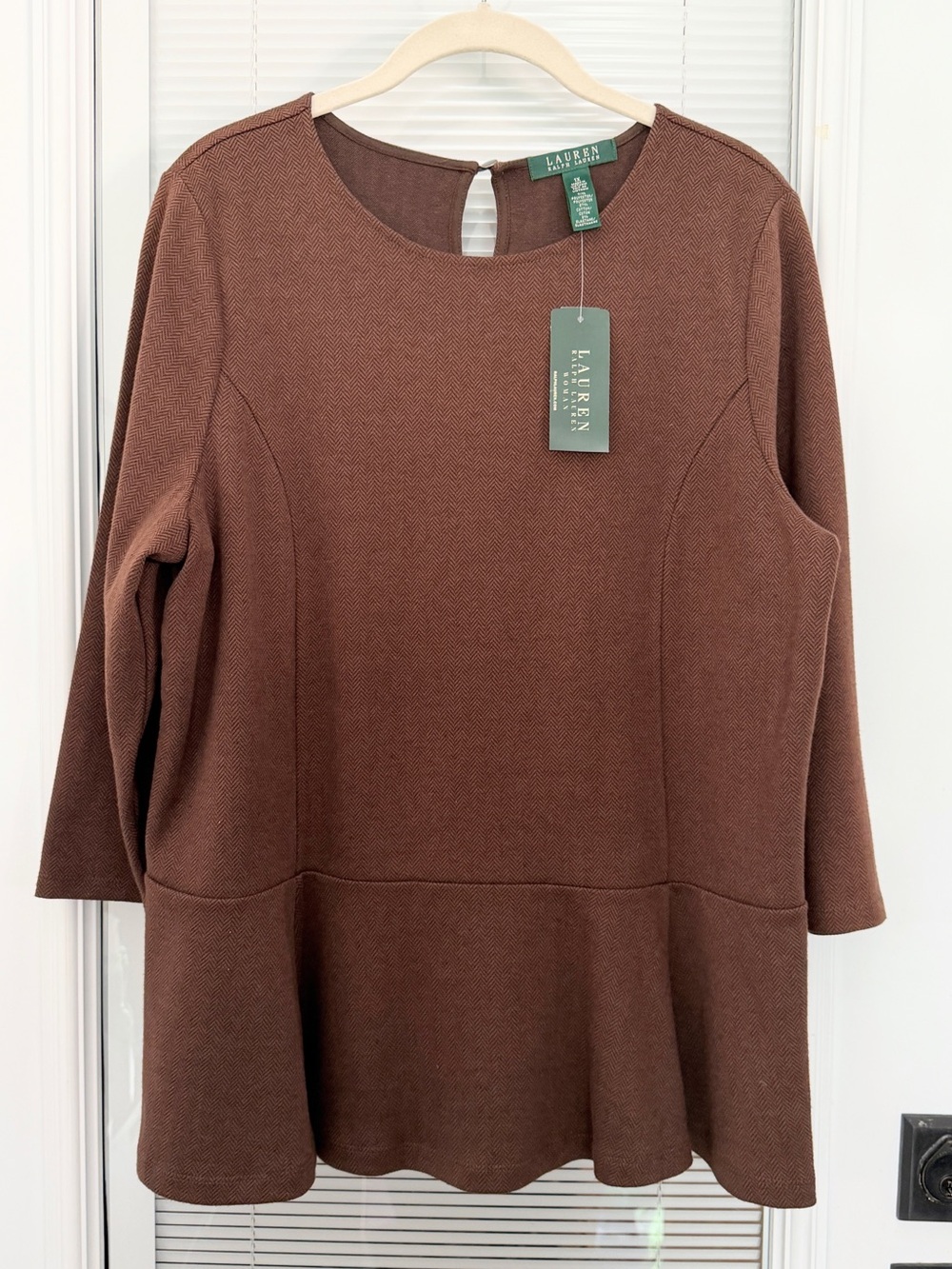 NWT Lauren Ralph Lauren Woman 1X Peplum Top Quarter Sleeve Stretch Flattering